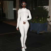 

Fashion trendy 1688 agent bodycon long sleeve one piece white jumpsuit playsuit for women