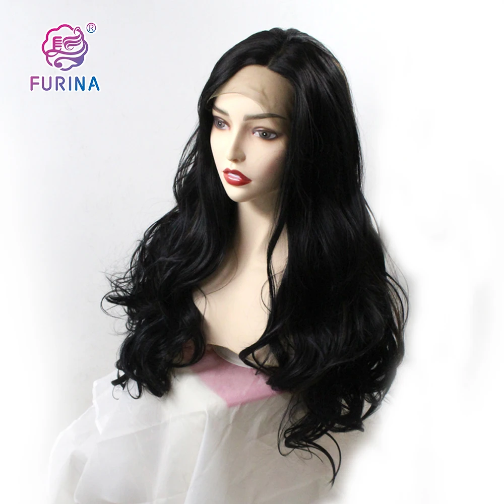 

Hot sale Natural color long wavy T part synthetic hair middle part Korea fiber lace front wigs