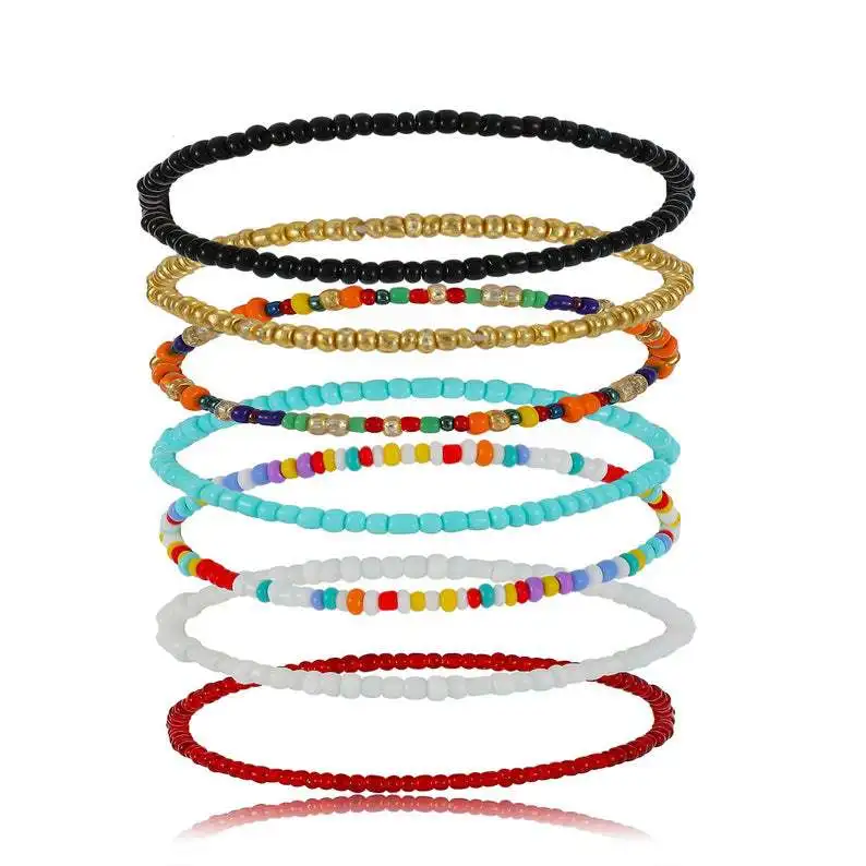 

6pcs Beaded Anklets Set Handmade Creative Fashion for Women Girls Colorful Personality Elastic Bracelets Foot Anklet Jewelry, Picture