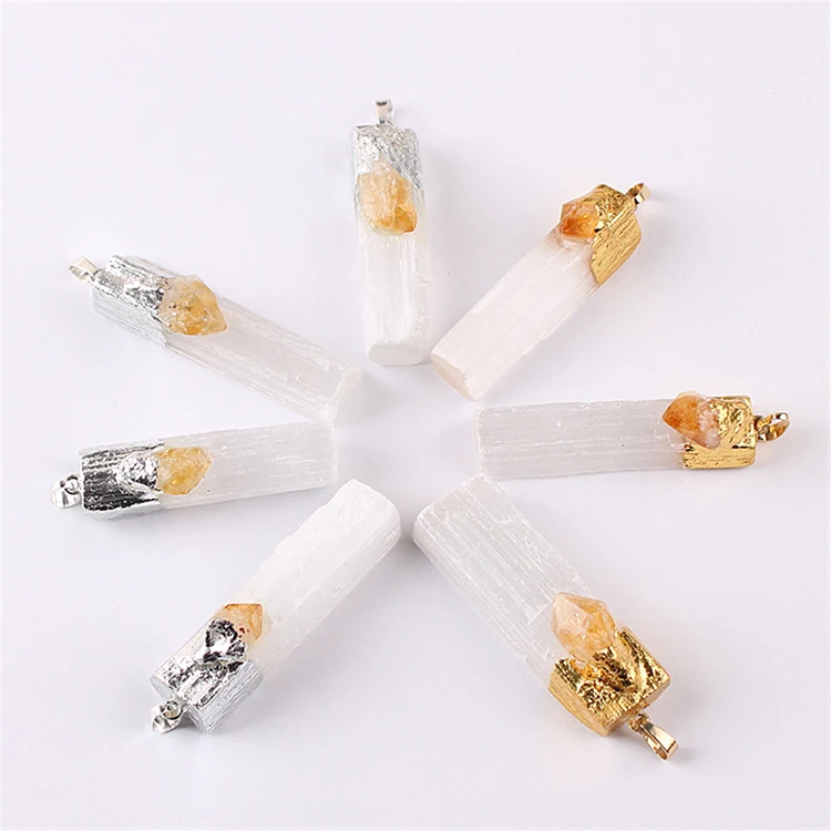 

Yase Druzy Crystal Amethyst Selenite Necklaces Citrine Crystal Clear Quartz Pendant Selenite Gemstone Stone Jewelry, Gold/silver plated