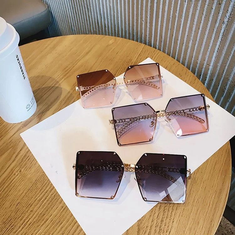 

Fashion Frameless Trendy Women Sunglasses Female Square Oversized Summer Travel Glasses Big Face Personality Hollow Sunglasses, 6 colors