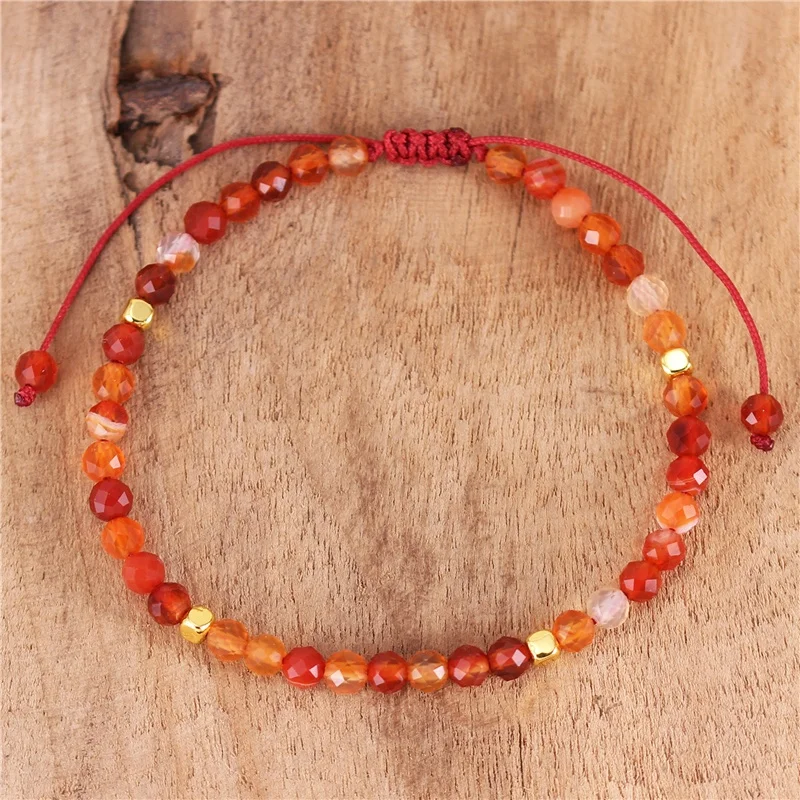 popular jewelry High End Natural Stone 4mm Red Agate Beads Dainty Bracelet Boho Tibetan Adjustable Bracelet Women Jewelry Wholesale Dropship