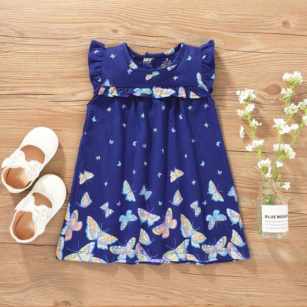 

2021 Butterfly Summer Flower Princess Birthday Kids Dresses Girls Clothing Modern Baby Clothes Baby Dresses Set Girl Cotton