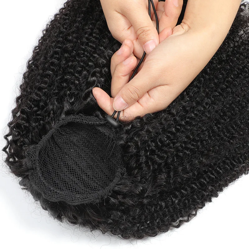 

Afro Kinky Curly Drawstring Ponytail Human Hair Brazilian Clip In Extensions For Black Women