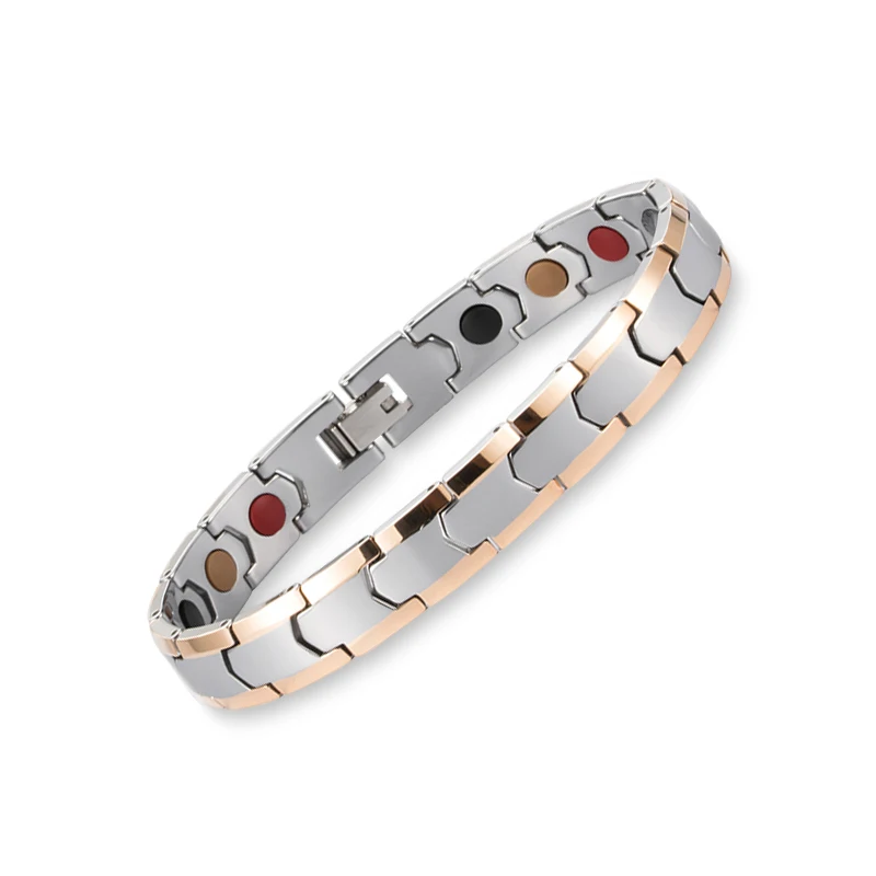 

Fashion Couple Silver Tungsten Cool Men Bio Magnetic Anion Far Infrared germanium Bracelet For Boys and girls