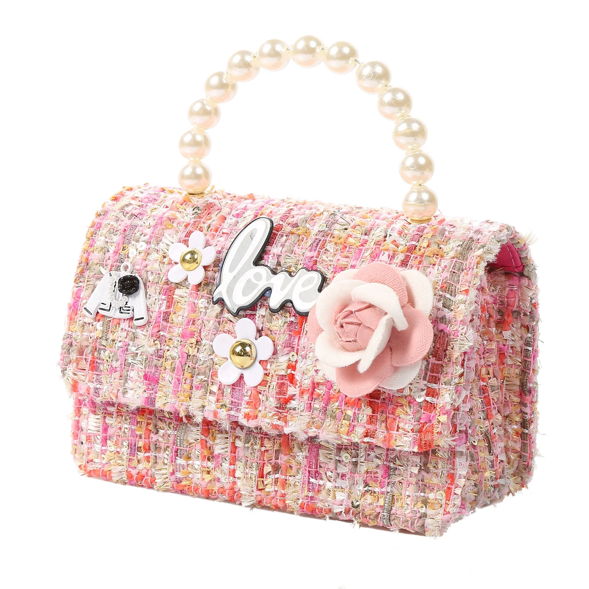 

korean style kids purse mini handbags letters flower sling bags Pearl handle children purses cute girls mini tote bags