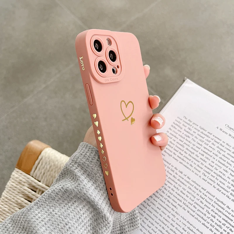 

Candy Color Silicone Phone Case For iPhone 14 Pro Max 11 12 13 Pro X XR XS Max 7 8 Plus Cute Love Heart Frame Soft Cover