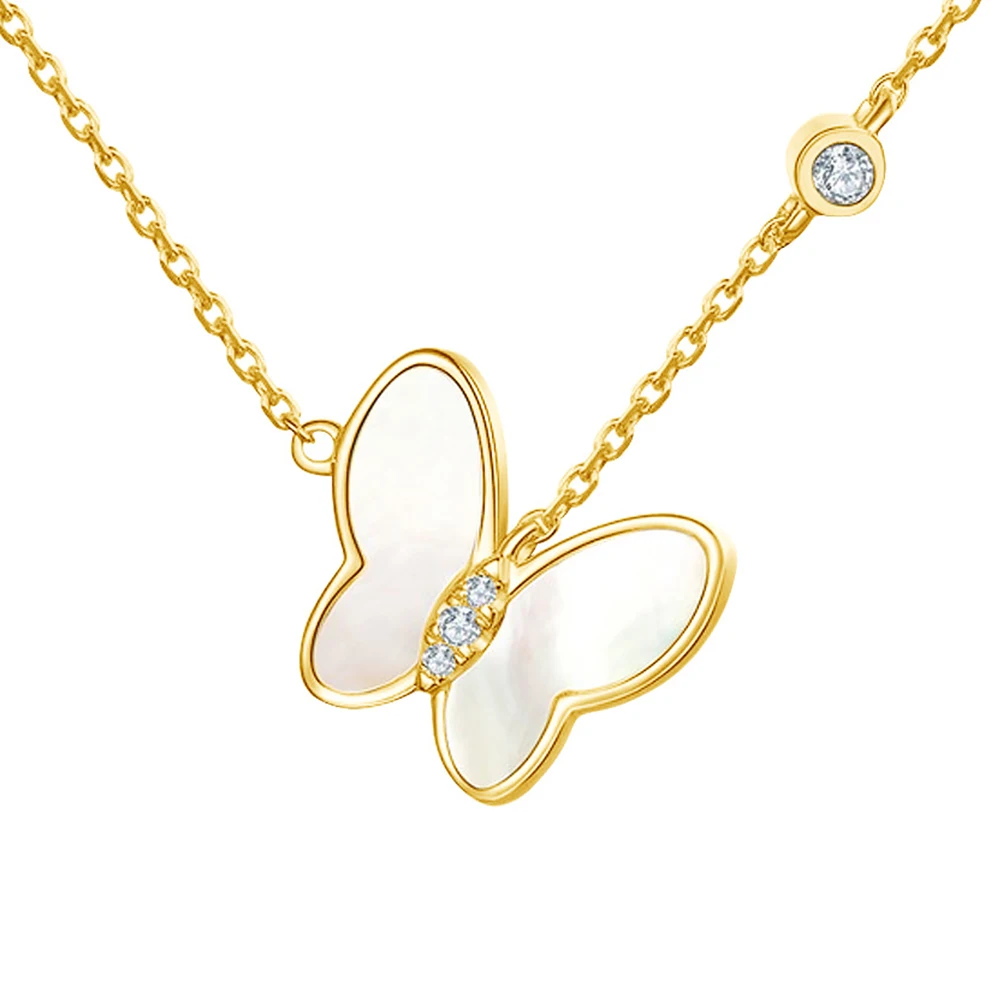 

AU750 Personality Beautiful Butterfly Shell Fine Jewelry 3D 18K Hard Gold Real gold AU750 Women Pendant Necklace