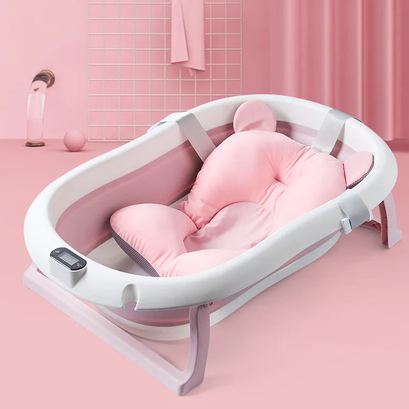 

Portable Plastic Toddler Foldable Bath Tubs Complete Set Folding Kid Small Baby Newborn Infant Bathtub With Thermometer Cushion, Custom color