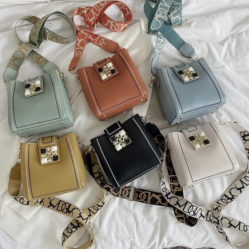 

Net Red Bucket Bag Fashion Wide Shoulder Strap Shoulder Bag High Sense Women Bags, 6colors