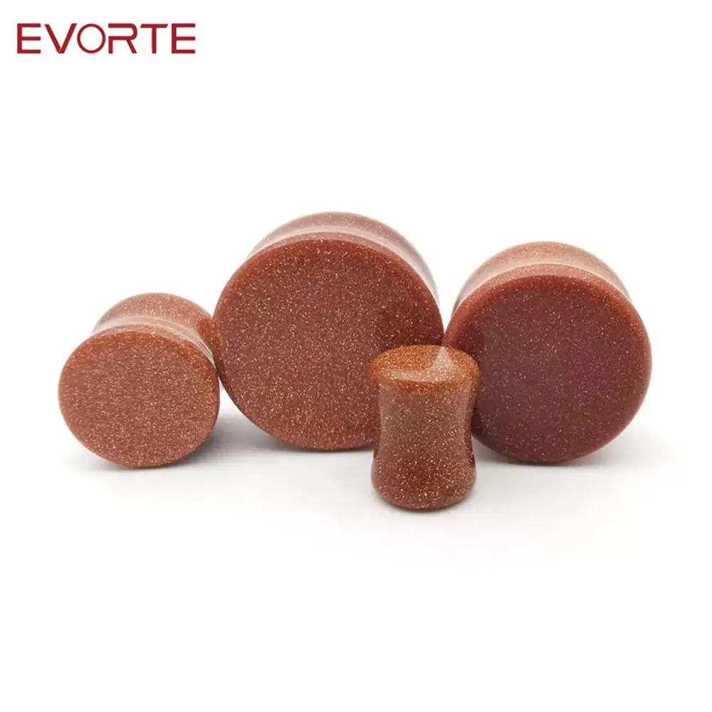 

Evorte new arrival fashion stone ear plug tunnel golden sand body jewelry piercing ear gauges expander