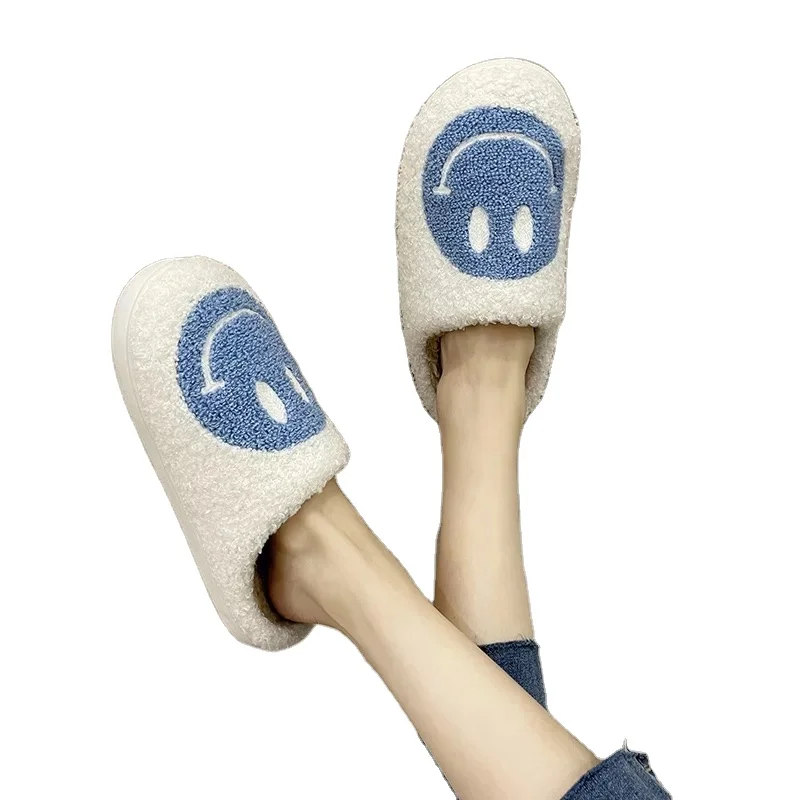 

Ready to ship winter indoor happy warm women's home house cute bedroom smiley pantoufle slipper, Custom color