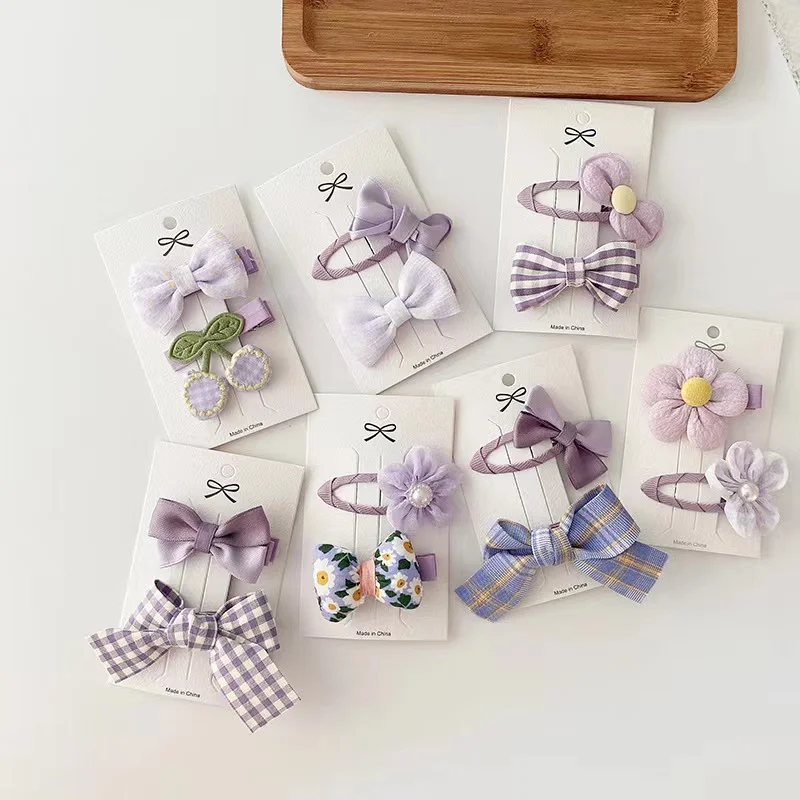 

2023 New Style Purple Flower Hair Clips Set For Girls