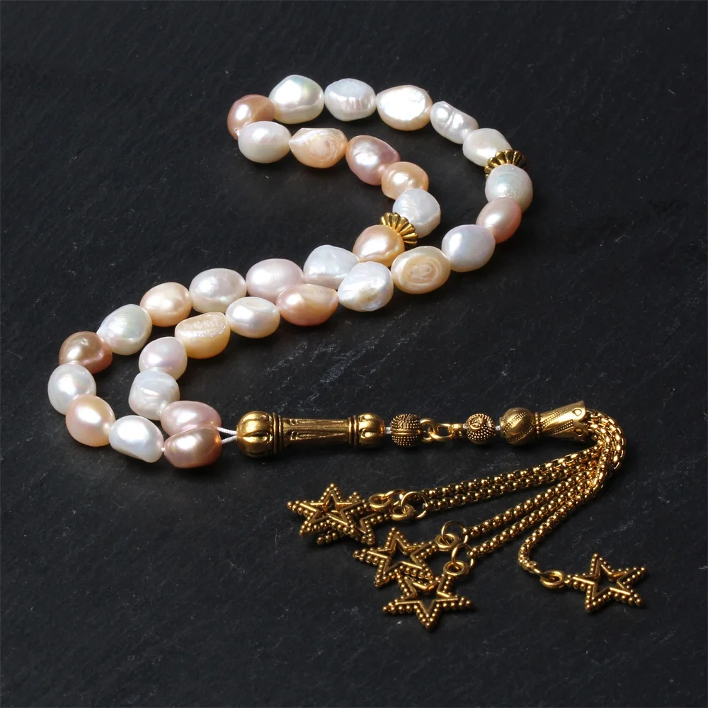 

Hot Selling Exquisite And Upscale 8-9mm Natural freshwater pearl 33 Islamic Prayer Beads Tasbih sibha muslim rosary bead misbaha