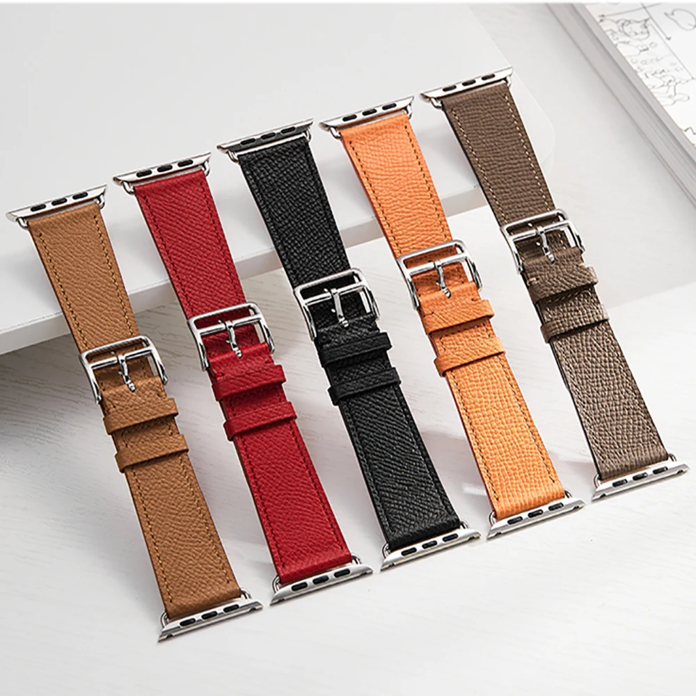 

French Calf Epsom Palm Pattern Genuine Leather Watch Band For Apple 1/2/3/4/5/6 Strap