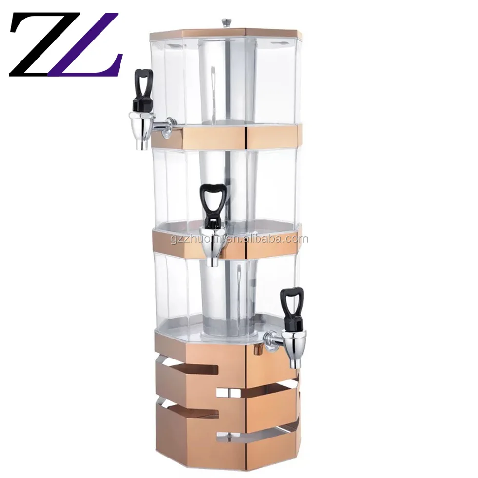 3 Layers Rose Gold Juice Dispenser Beverage Acrylic Display Commercial