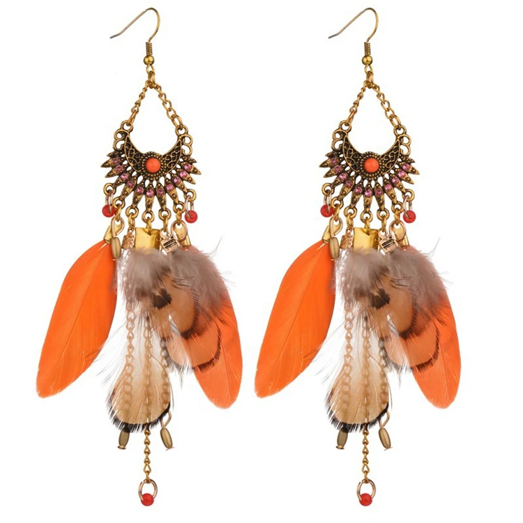 

Fashion Trade Assurance European And American Fashion Bohemian Jewelry Long Feather Tassel Drop Earrings for Women, Shows as pictures