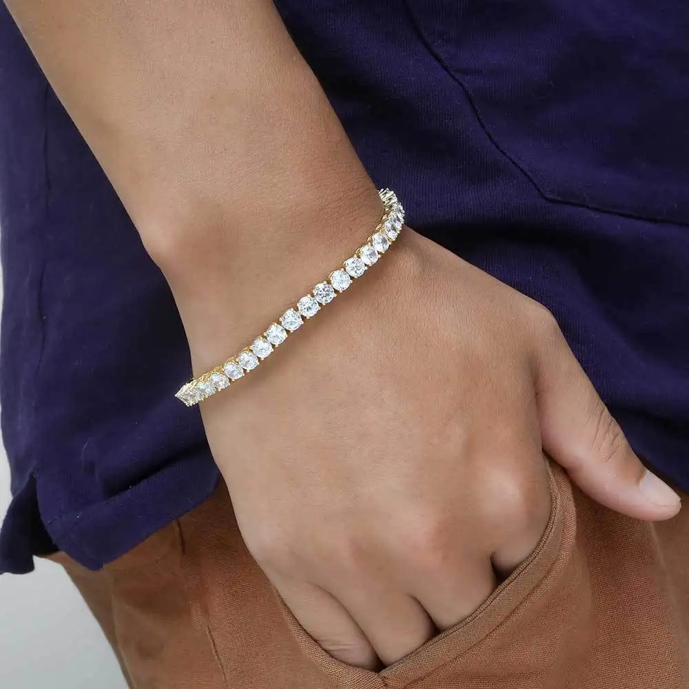 

High Quality Hip Hop Men Jewelry Iced Out Sparkling 3mm-6mm Round Cut AAA+ CZ Zircon Tennis Chain Bracelet