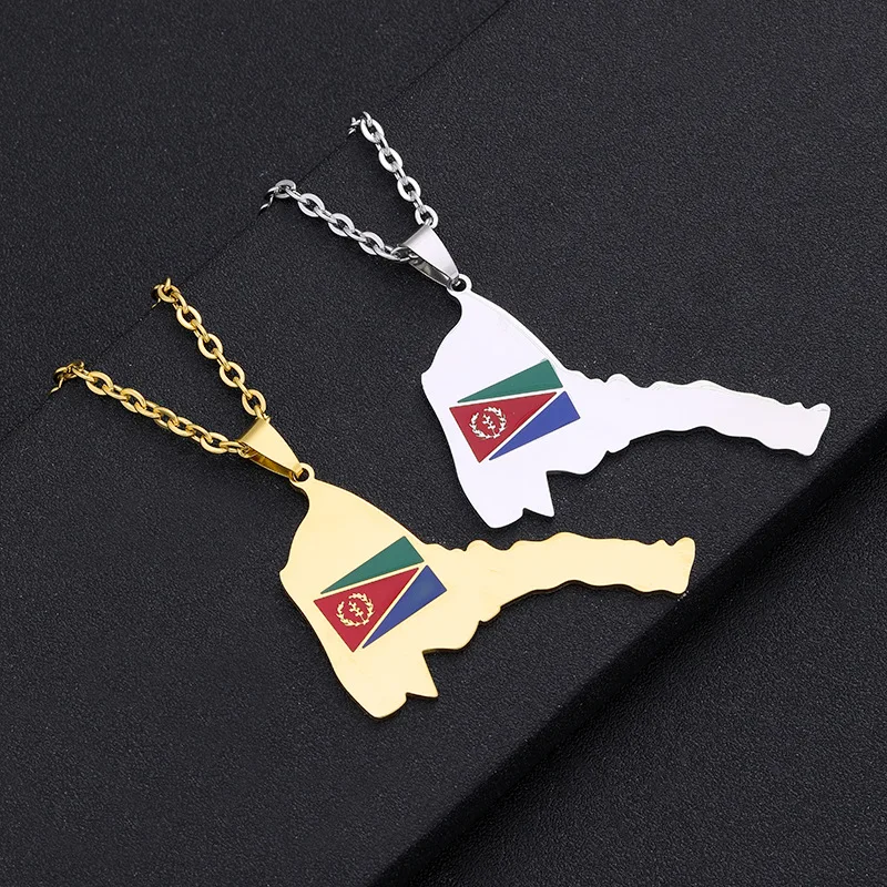 

New 18K Gold Plated 316L Stainless Steel Eritrea Necklace Colorful Enamel Eritrea Map Necklace Oil Drip Africa Pendant Necklace