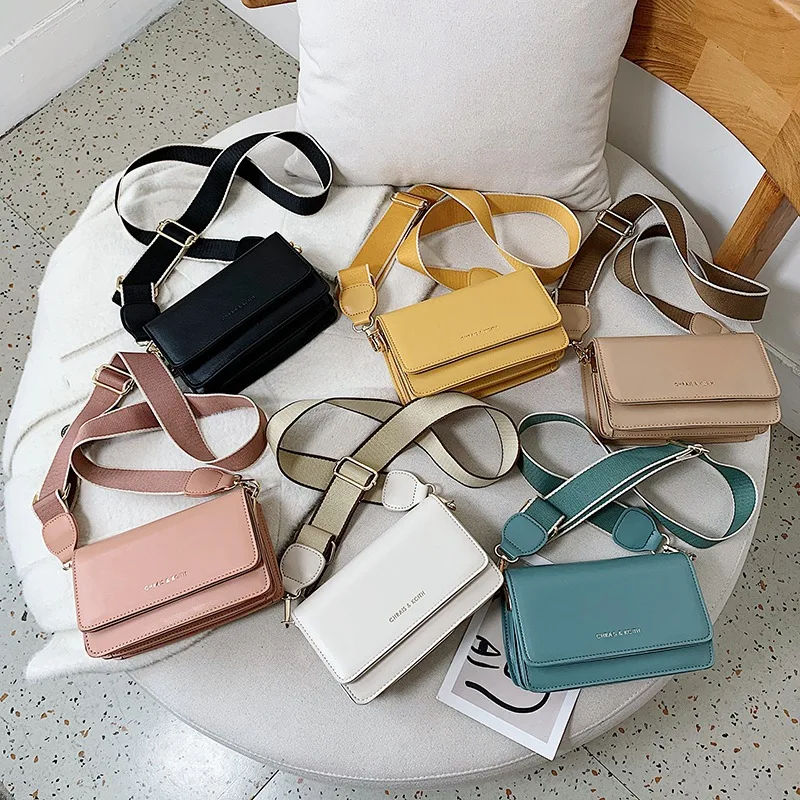 

2021 New Arrivals Solid Color Square Bag Ladies Crossbody Bag Wide Strap Lady Bag Trendy Women Handbag, Customizable