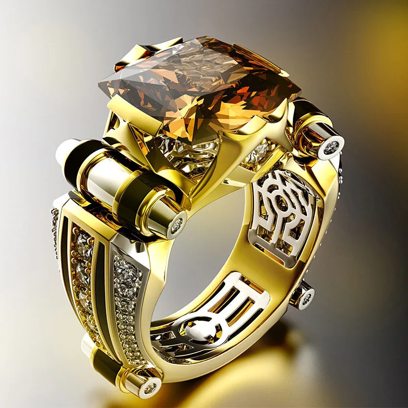 

Trendy Hot Sale Zircon Gold Plated Gemstone Rings for Men Engagement Ring Jewelry