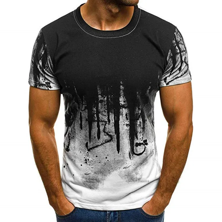 

New Arrival European Men's Trend Fitness Camo Short Sleeve Summer 3D Printing Spandex Men's T-shirts