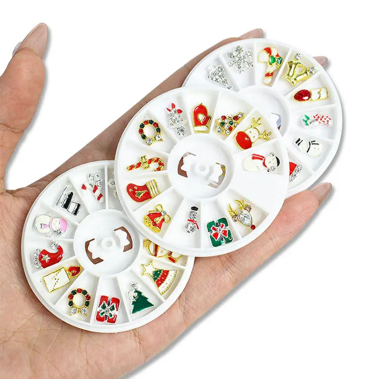 

Hot sale classic custom design 12 grid 3D alloy christmas snowflake art nail decoration