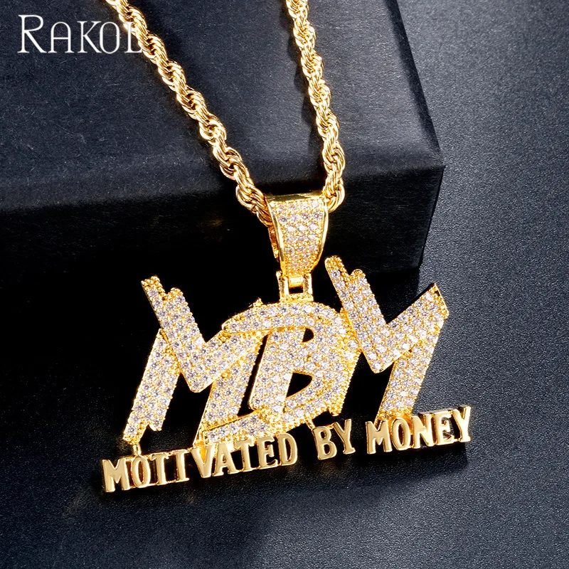 rakol n2137嘻哈字母吊坠项链真金绳链项链首饰的男人和女人