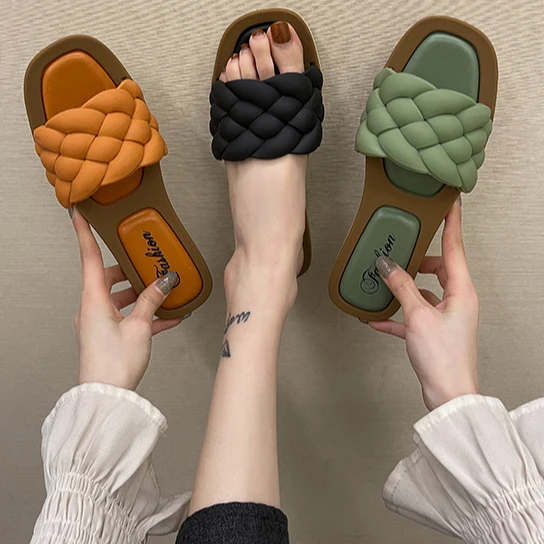 

Ins Style Sandals Slippers Female Ciabatte Per Diabetici Summer Korean Fairy Style Fashion Soft Bottom Beach Luxury Sandals 2021, Picture shows