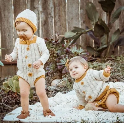 

2021 Baby Boutique Warm Romper Infant Knitted Romper And Hat Baby Girl Winter Romper, Pic