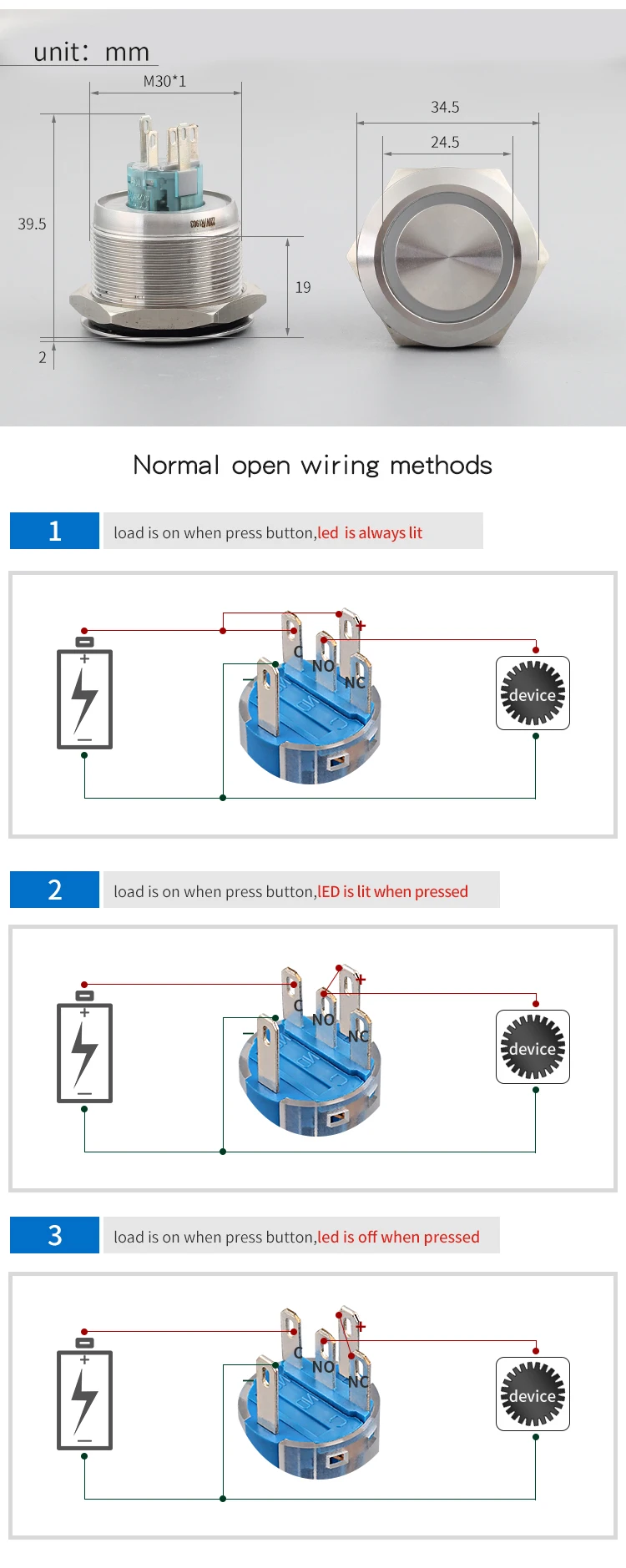 30mm Metal Switch Antivandal Ip67 Waterproof Momentary Or Latvhing 5v