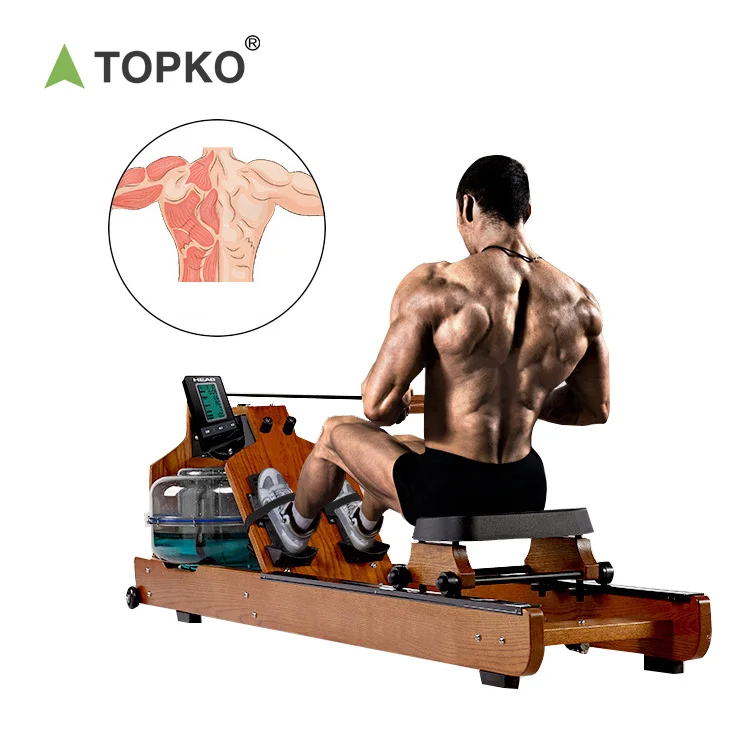 

TOPKO gym commercial fitness equipment cardio machine foldable wooden water tank resistance rowing machine professional, Natural