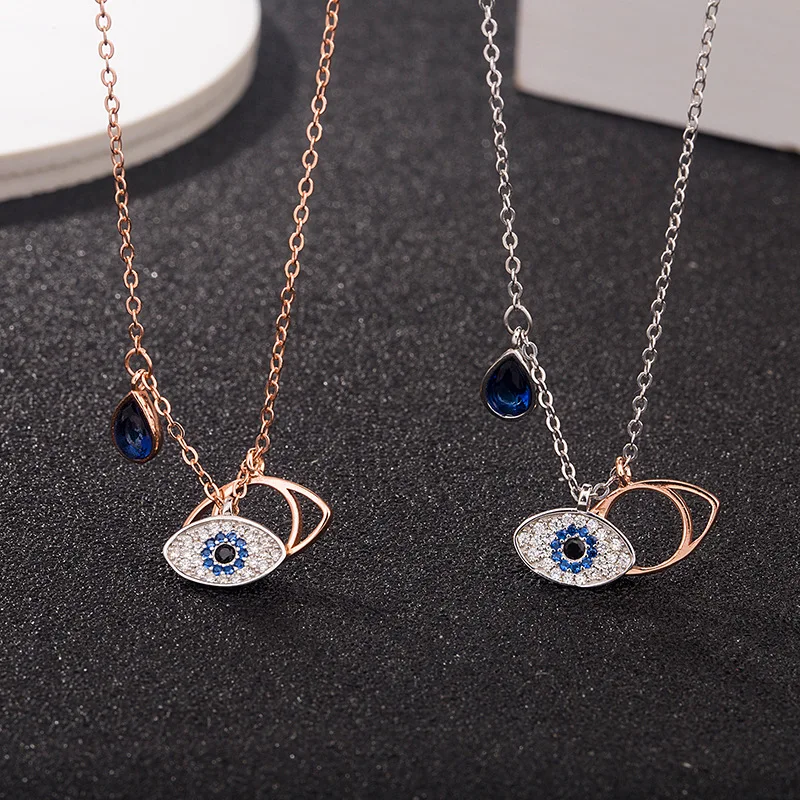 

Famous brands custom women jewelry devil evil eye charms zircon diamond pendants 925 sterling silver necklace for Swa, Rose gold