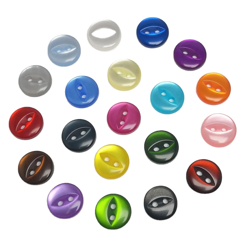 Cheap wholesale diy accessories men women shirt plastic resin cat eyes garment button colored round fish eye button with 2 holes