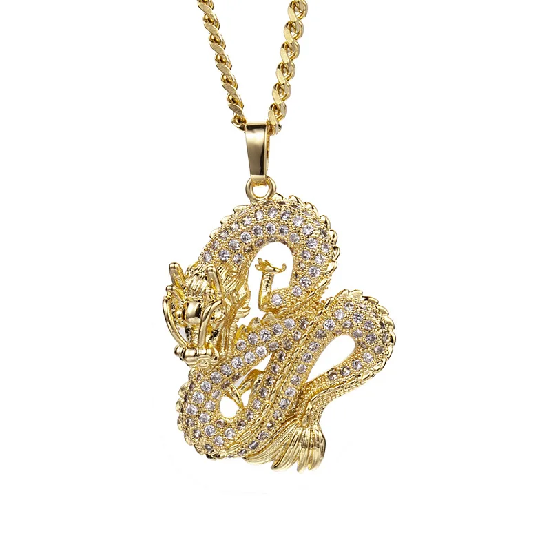 

Hip Hop Pendant Raptors Cool Animal Dragon Pendant Best friend Charms Zircon Iced Out Pendant, Gold silver