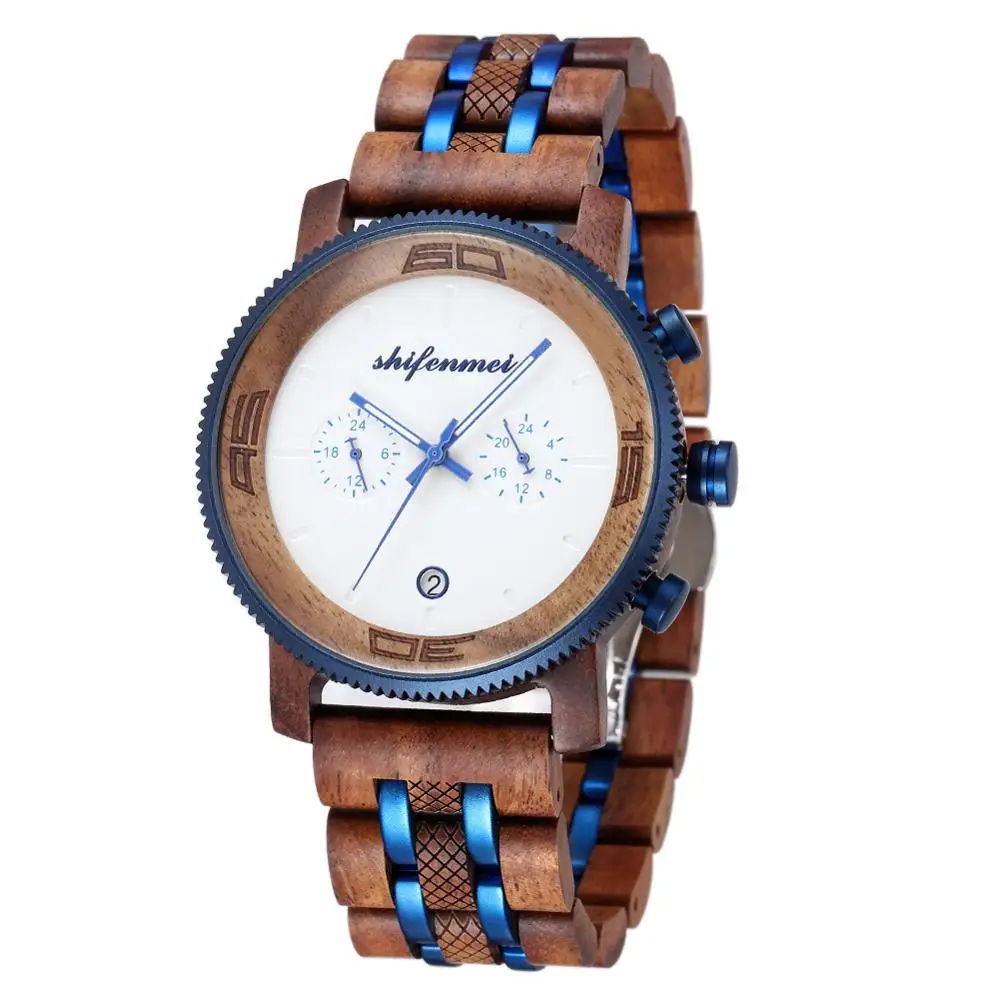 

shifenmei S5593 luxury mens quartz custom logo steel and wood watch