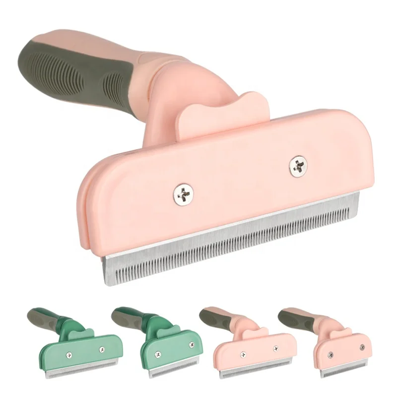 

Factory Wholesale Custom Logo Self Cleaning Dog Deshedding Hair Brush Cat Pet Grooming Slicker Brush, Green/pink