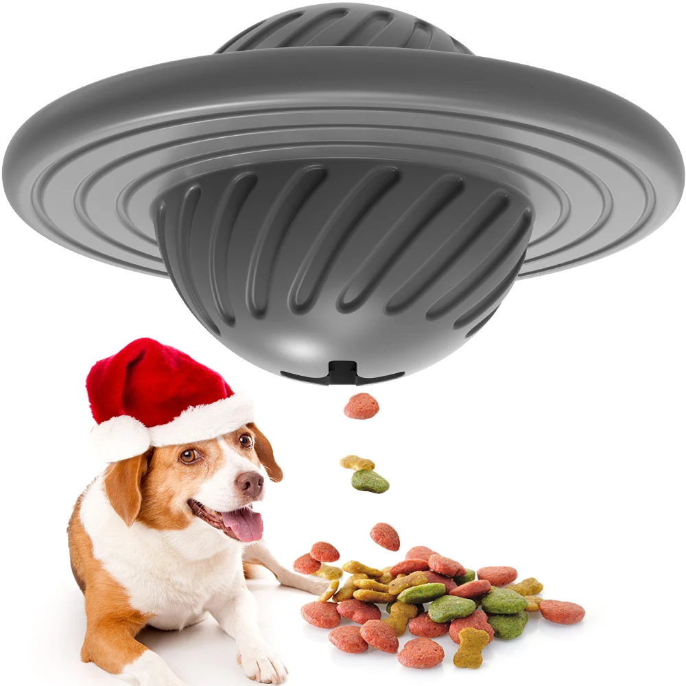 

Kinyu Leaking Food Jupiter UFO Shape Flying Disk Natural Rubber IQ Training Dog Treat Ball Dog Food Dispenser, 12 available color or customized