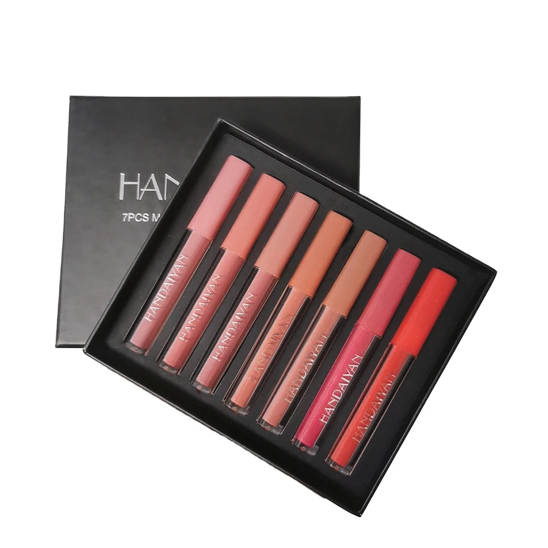 

HANDAIYAN 7pcs matte liquid Lip Gloss TintTattoo Kit Pintalabios Long Lasting Waterproof Glitter Liquid Lipstick Set