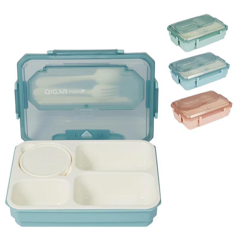 

Promotional pp plastic bento box compartments reusable lunch box school tiffin box with tableware