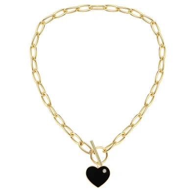 

2020 Gold Chunky Thick Toggle Chain Link Choker Necklace Enamel Heart With Zircon CZ Bracelet Earrings Jewelry Set For Women