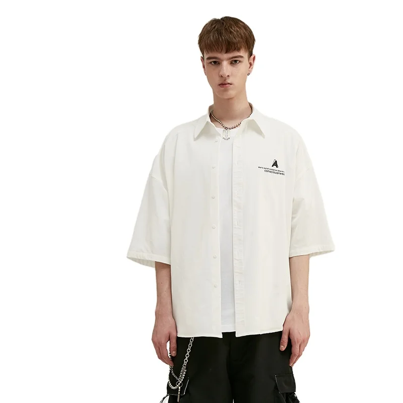 

Black&White Color Oversize Loose Fit Streetwear Hip Hop Men'S Short Sleeve Shirts