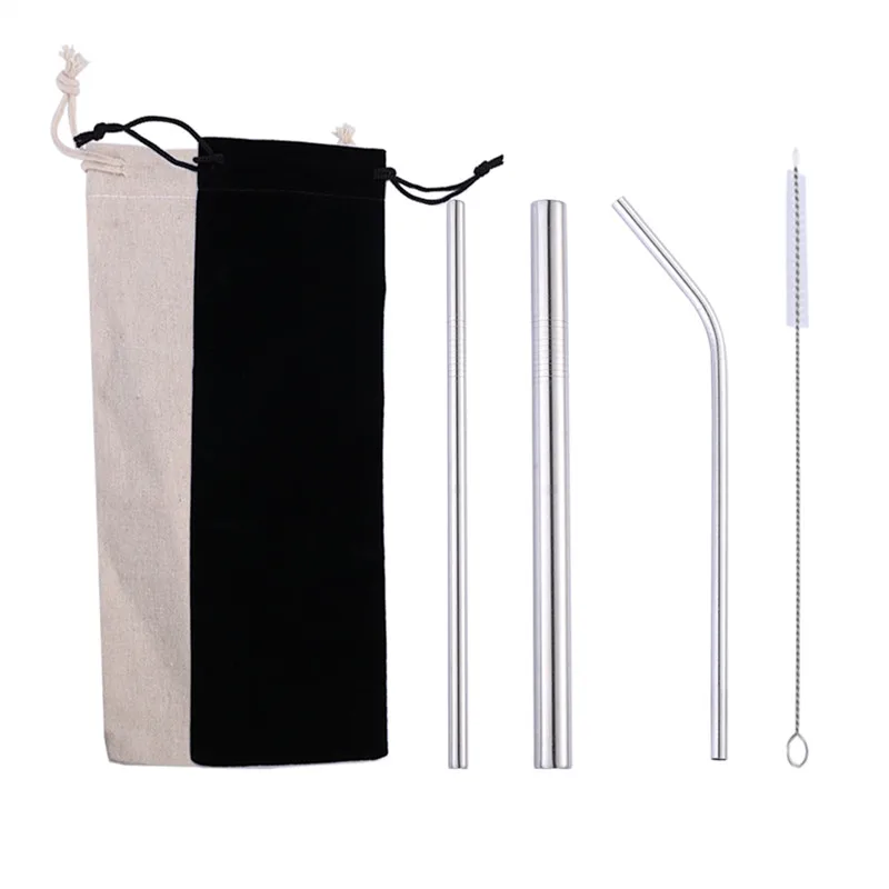 Outdoor Hot Selling  Eco Friendly Reusable Metal Stainless Steel Drinking Straw Set  With  Customized Logo