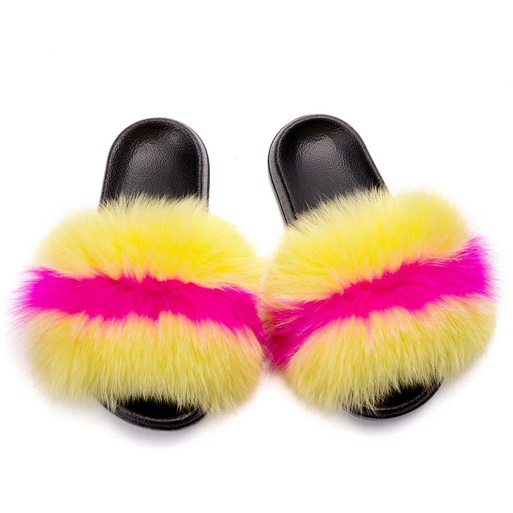 

Fur slipper for toddlers and women fox fur slippers real slippers women soft real fox fur slides, Multi color single color