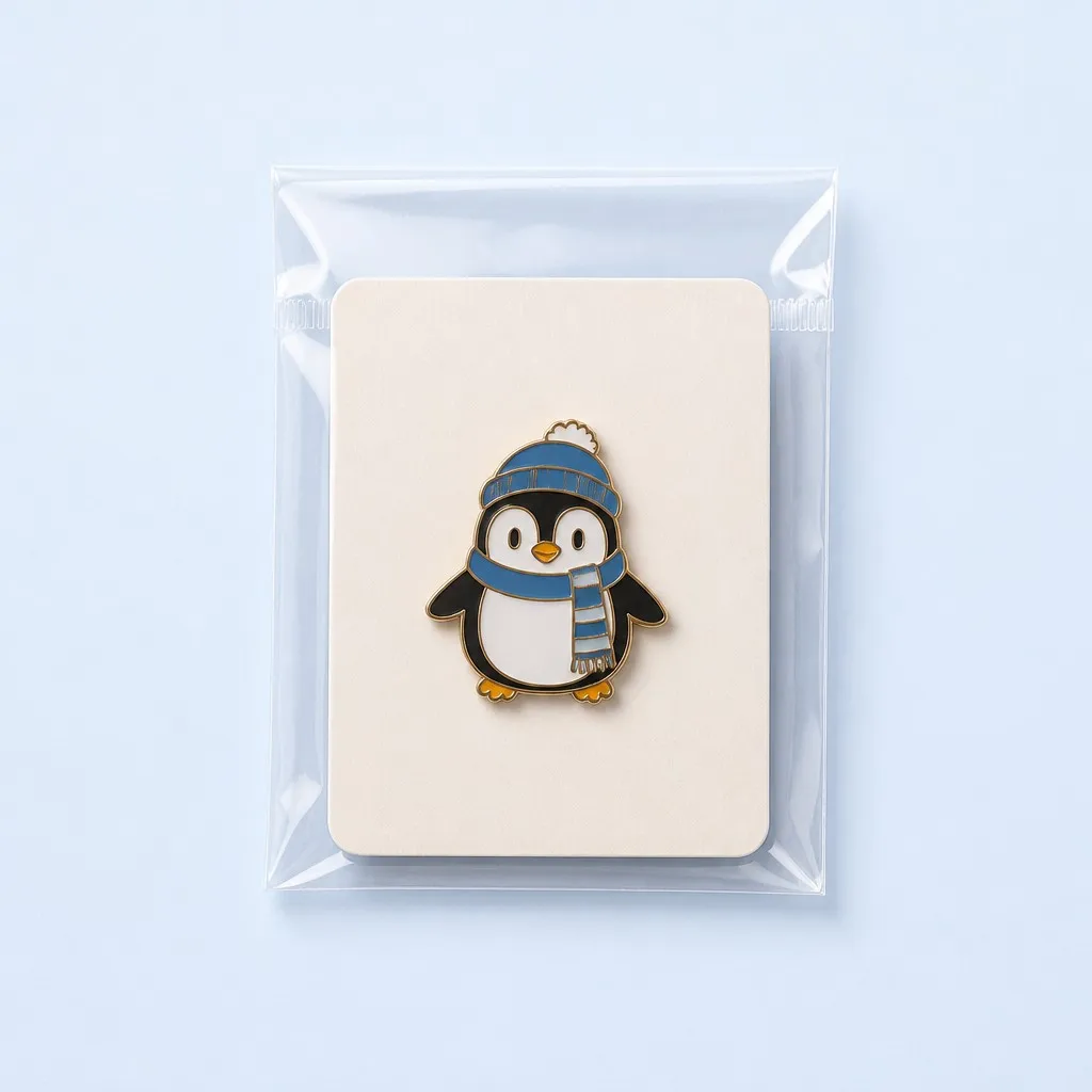 Penguin Pin in Clear Polybag Packaging