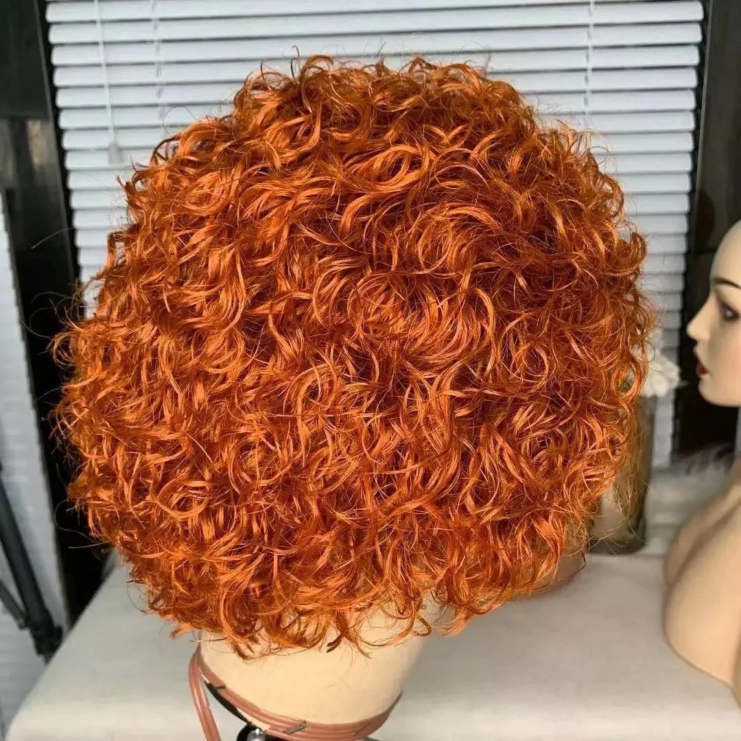 

Wholesale Curly Short Wigs Pixie Culrs Cut 100% Human Hair Ginger Orange Color Lace Front Bob Wig For South Africa Black Women
