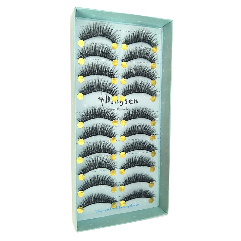 

Landora New and hot beautiful long 3d mink effect crimp free synthetic eye lashes 10 pairs fiber fur party lashes 10in one