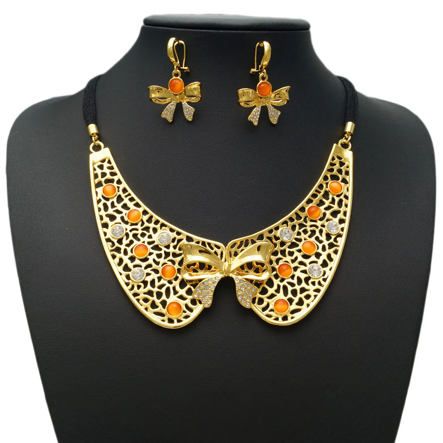 

Yulaili Copper Alloy Jewelry Set Fashion Bowknot Big Necklace Earring Set Brazil Women Zircon Clothing Matching Jewelry Sets