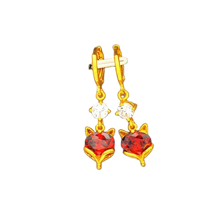 

Creative Inlaid Zircon Small Fox Earrings Goldplated Fashion New Vietnam Shajin Earrings Ladies Jewelry