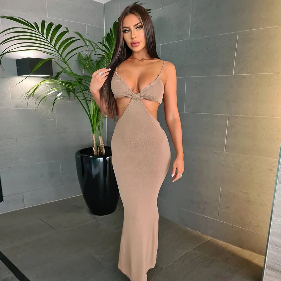 

Nibber K21D00681 2021 Summer Ribbed backless sexy dress women fashion version vacation beach birthday party midi dress